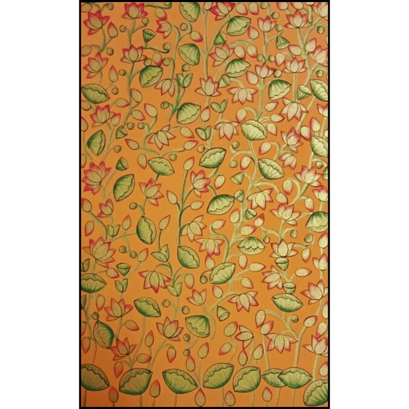 Golden Lotus Pichwai Painting – Handpainted Floral Wall Art